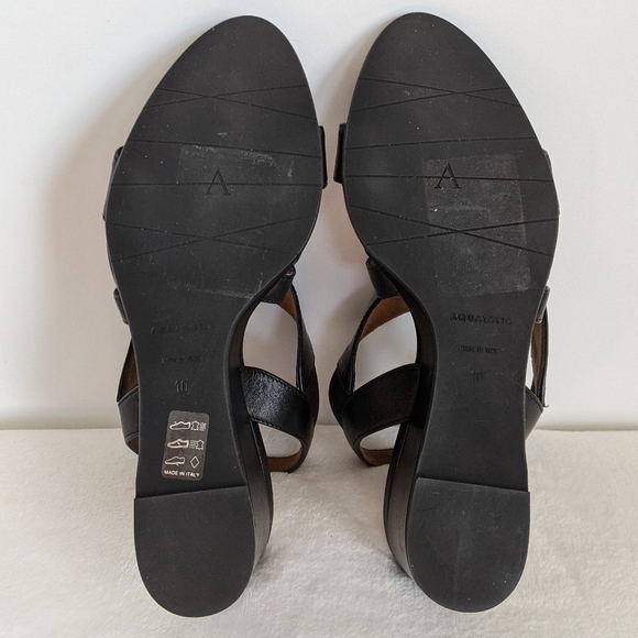 Aquatalia Sandals Nappa Leather Open Toe Slingback Strappy Wedge Black 10 NWOB - Picture 14 of 16